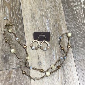 New Chicos tan braided beaded necklace and earring set.